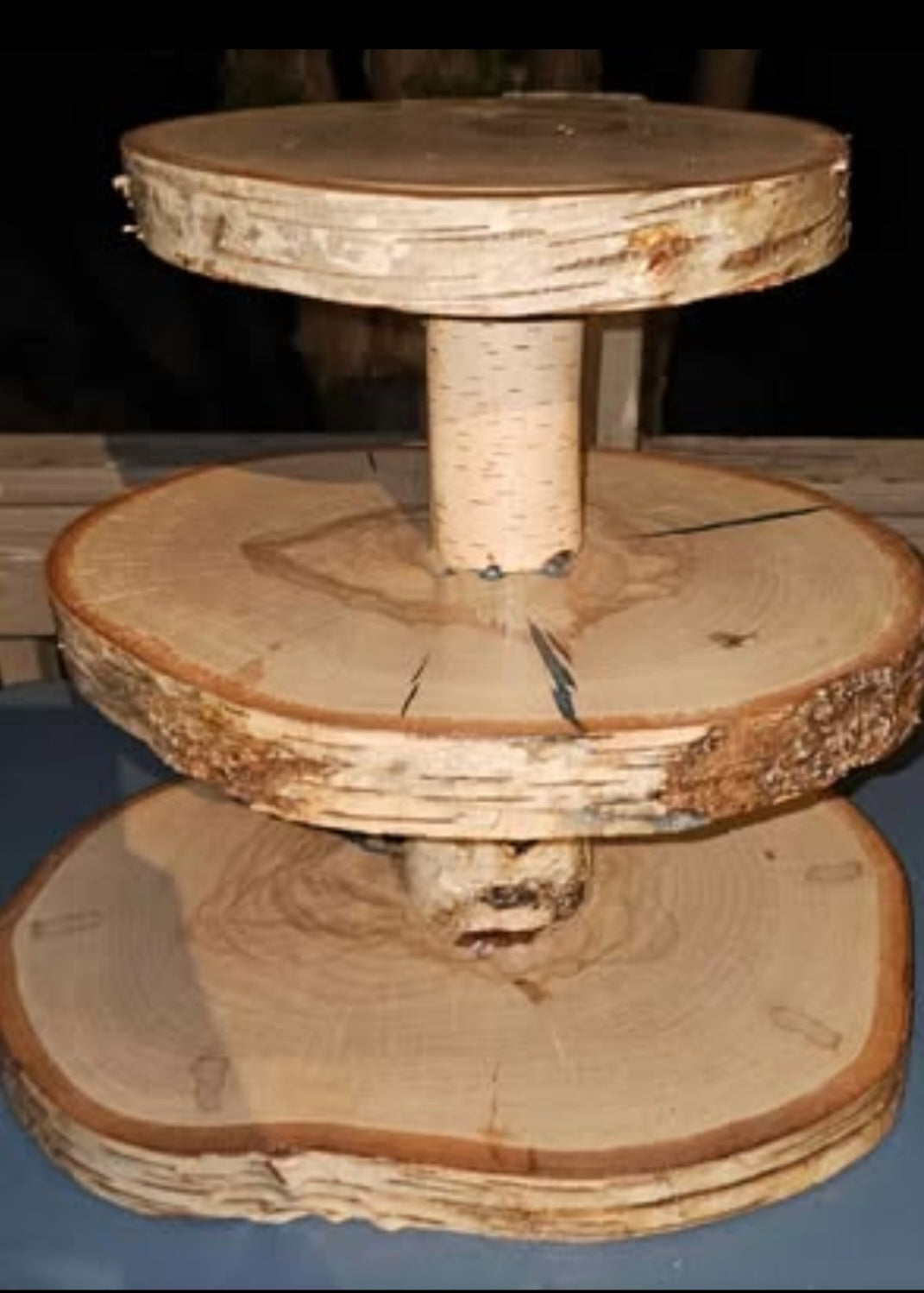 Live-Edge 3 Tiered Birch Cupcake Stand with Blue Epoxy Accents