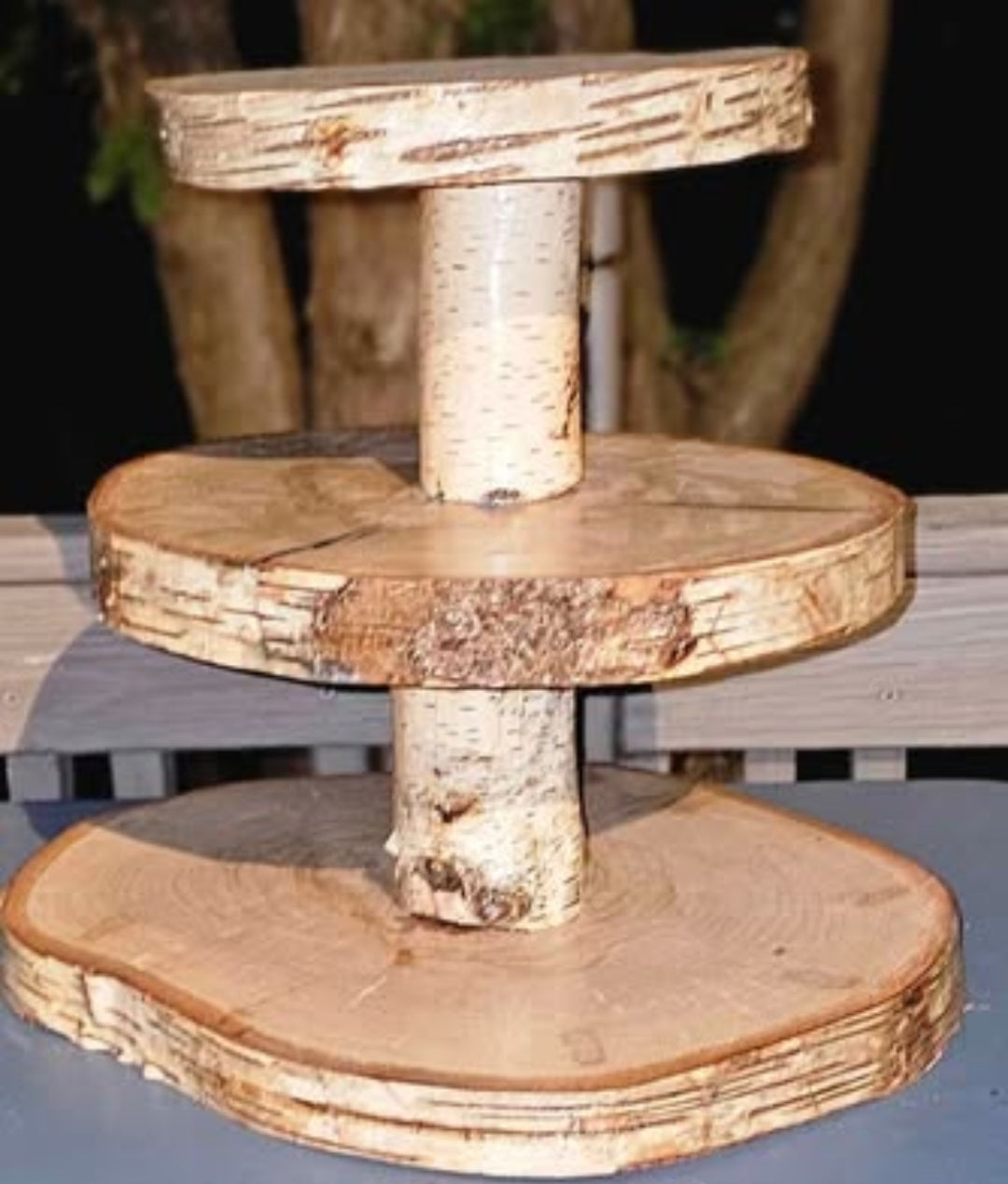 Live-Edge 3 Tiered Birch Cupcake Stand with Blue Epoxy Accents